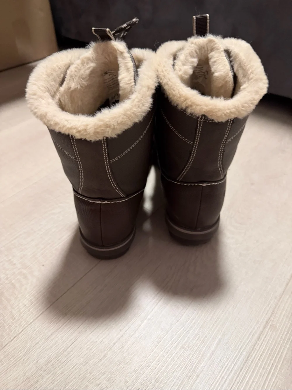 Macy's Brown Faux-Fur Trim Lace-Up Winter Boots